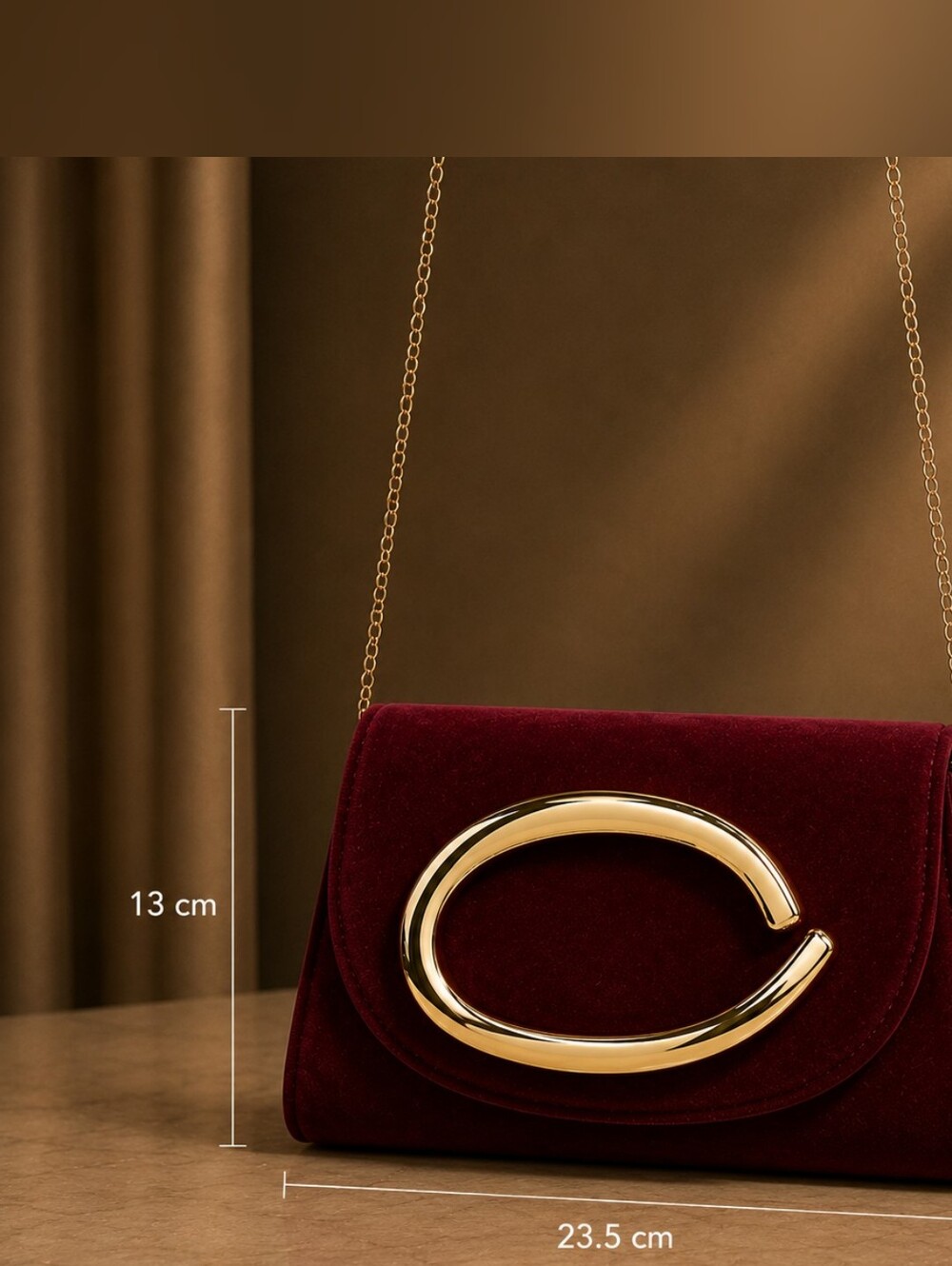 Elegant Burgundy Velvet Shoulder Bag with Gold Accent